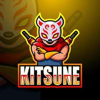 design de logotipo de esport de mascote ninja kitsune vetor