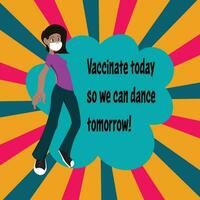 garota dos desenhos animados na mensagem de divulgação da comunidade para defender as pessoas a serem vacinadas vetor