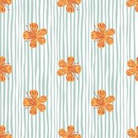 padrão criativo sem emenda de flores laranja decorativas. fundo listrado branco e azul. vetor