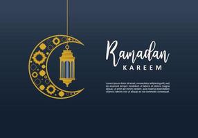 ramadan kareem com ornamento islâmico lua crescente dourada e lanterna vetor