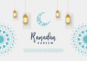 ramadan kareem com ornamento islâmico lua crescente e lanterna dourada vetor