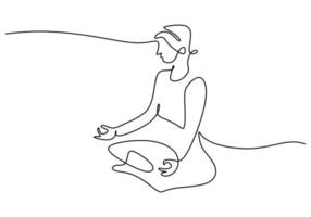 uma única linha contínua de mulher sentada ioga no fundo branco. vetor