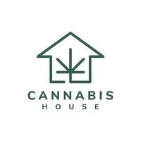design de logotipo de linha de casa de cannabis vetor