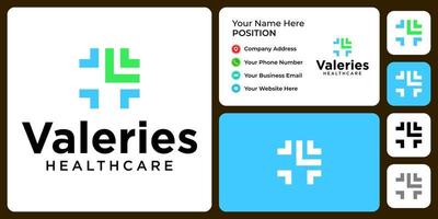 carta v design de logotipo do hospital monograma com modelo de cartão de visita. vetor