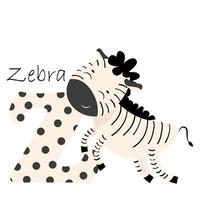 ilustração para o alfabeto inglês com a imagem de uma zebra, para ensinar as crianças com uma bela tipografia. abc - letra z vetor