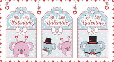 valentine love etiquetas de cartão de coalas fofos com texto de feliz dia dos namorados vetor