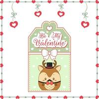 valentine love etiqueta de cartão de rena fofa com texto de feliz dia dos namorados vetor