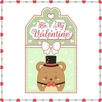 valentine love etiqueta de cartão de ursinho fofo com texto de feliz dia dos namorados vetor