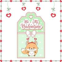 valentine love tag de cartão de raposa fofa com texto de feliz dia dos namorados vetor