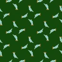 padrão de doodle sem costura de silhuetas de papagaio de cacatua azul brilhante. fundo verde brilhante. design simples. vetor