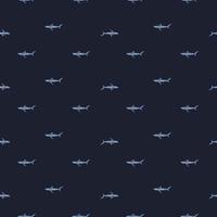 tubarão azul sem costura padrão sobre fundo preto. textura de peixes marinhos para qualquer finalidade. vetor