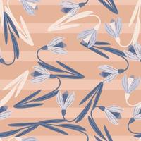 padrão sem emenda botânico abstrato aleatório com ornamento de floco de neve azul. fundo listrado rosa pastel. vetor