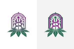 logotipo da folha de maconha para fins médicos com símbolo de saúde vetor