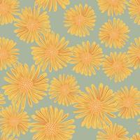 sem costura padrão aleatório com ornamento amarelo flor margarida. fundo azul pastel. estampa de verão. vetor