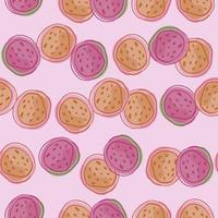 impressão de fatias de melancia abstrata de doodle laranja e rosa. fundo claro lilás. pano de fundo orgânico natural. vetor