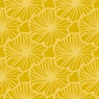 padrão floral minimalista sem costura. mão desenhada silhuetas contornadas em fundo amarelo. vetor