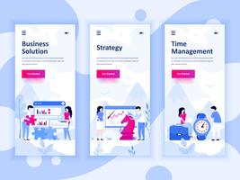 Conjunto de kit de interface de usuário de telas onboarding para solução, estratégia, gerenciamento de tempo, o conceito de modelos de aplicativo móvel. Modern UX, tela de interface do usuário para site móvel ou responsivo. Ilustração vetorial vetor