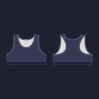 modelo de design de roupas íntimas esportivas femininas em fundo preto. sutiã esportivo de menina de esboço técnico em cores azuis. vetor
