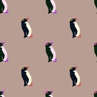 padrão sem emenda de álbum de recortes ártico com impressão de pinguins com crista. fundo pálido bege. arte animal. vetor