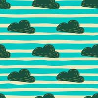 impressão de clima decorativo com ornamento de nuvem verde. padrão sem emenda. fundo listrado azul. vetor