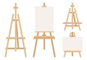 conjunto de cavaletes de madeira ou quadros de pintura com tela branca. ilustração vetorial plana em um fundo branco. vetor