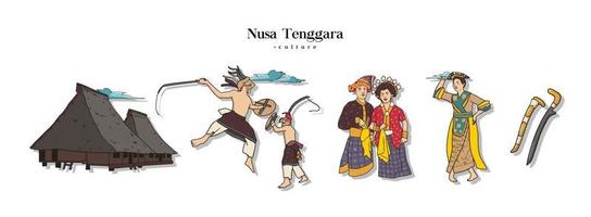 ilustração de Marco isolado de Nusa Tenggara. fundo de culturas indonésias desenhadas à mão vetor