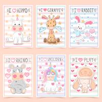 Conjunto de animais - crtoon a4 template vetor