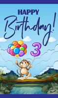 Cartão de feliz aniversário para a criança de três anos vetor