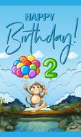 Cartão de feliz aniversário com macaco e balão para dois anos de idade vetor