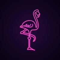 flamingo neon. silhueta de neon de flamingo rosa. boate ou conceito de bar em fundo escuro vetor