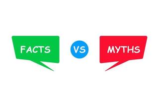 mitos versus fatos. bolhas verdes e vermelhas. contra a batalha. vetor