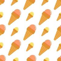padrão sem emenda de cone de waffle de sorvete isolado. elementos de comida amarela e coral em fundo branco. vetor