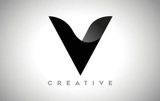 design de logotipo de letra preta v com aparência criativa minimalista e sombra suave no vetor de fundo preto
