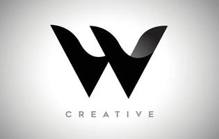 design de logotipo de letra preta w com aparência criativa minimalista e sombra suave no vetor de fundo preto