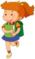 Menina da escola com livro e mochila vetor
