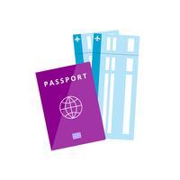 Passaporte e bilhetes, ilustração vetorial isolado em estilo simples, ícone para reservas, viagens, férias. Vetor