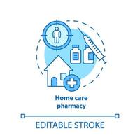 ícone do conceito de farmácia. ilustração de linha fina de idéia de tratamento de medicação de atendimento domiciliar. prescrição de medicamentos de farmácia. agenda de terapia pessoal. desenho de contorno isolado de vetor. traço editável vetor