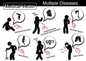 Múltiplas doenças (osteoartrite do joelho, doença cardíaca isquêmica, entorse do ombro, espondilose, dor pélvica, tuberculose pulmonar (TB)) vetor