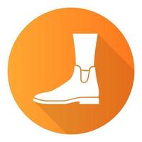 mulheres ankle boots laranja design plano ícone de glifo de sombra longa. vista lateral de sapatos da moda chelsea. calçado de salto plano feminino para a temporada de outono. acessório de roupas femininas. ilustração em vetor silhueta
