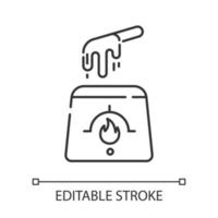 ícone linear de depilação a quente. cera macia natural em frasco com espátula. corpo, equipamento de depilação facial. ilustração de linha fina. símbolo de contorno. desenho de contorno isolado de vetor. traço editável vetor