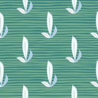 padrão sem emenda de ornamento de folha contorno branco e azul. backround listrado turquesa e verde. vetor