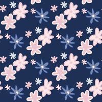 sem costura padrão floral com elementos abstratos da margarida. fundo azul marinho escuro com silhuetas botânicas rosa. vetor