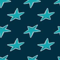 estrela azul dá forma ao padrão sem emenda. doodle ornamento de espaço desenhado de mão em fundo escuro azul marinho. vetor