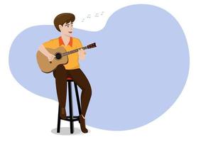um homem que toca violão canta e toca ilustração de desenhos animados vetoriais de violão. vetor