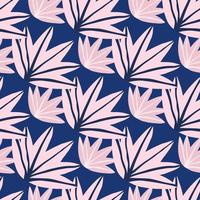 tropical rosa contemporâneo deixa padrão sem emenda sobre fundo azul. ilustração em vetor doodle folha de palmeira tropical. design criativo de moda.