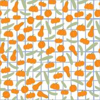 padrão sem emenda aleatório de abóbora e abobrinha. laranja e cinza silhuetas vegetais abstratas sobre fundo branco com cheque. vetor