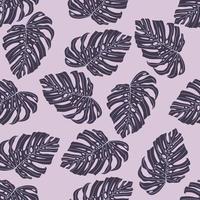 doodle padrão botânico sem costura com silhuetas de folhagem monstera roxo simples. vetor