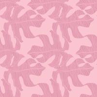 concurso sem costura padrão floral com formas de doodle de monstros de contorno. arte exótica de paleta rosa. pano de fundo simples. vetor