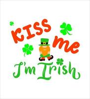 citação engraçada me beije eu sou irlandês com gnomo, chapéu, folha de trevo. St Patricks férias concept.template para cartão de felicitações, cartaz, impressão de camiseta. frase de letras de mão para festival tradicional vetor