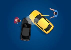 acidente de carro fazendo com que o proprietário negocie para encontrar um acordo sobre os danos ilustração vetorial vetor